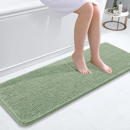 OLANLY Bathroom Rugs 47x17, Extra Soft Absorbent Chenille Bath Rugs, Rubber Backing Quick Dry, Machine Washable Bath Mats for Bathroom Floor, Tub and Shower, Home Decor Accessories, Sage Green