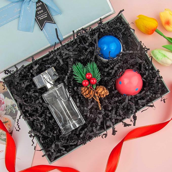 8.5oz Crinkle Paper Filler, Gift Baskets Gift Boxes Crafts Shredded Cut Paper Packaging Decorative Stuffing & Cushioning Confetti for Easter Birthday Wedding Party Favor Black