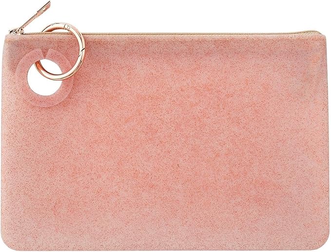 Oventure Large Silicone Pouch – Rose Gold Confetti | Waterproof Zipper Bag & Holiday Gift for Women, Makeup & Travel