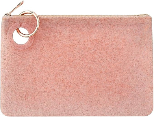 Oventure Large Silicone Pouch – Rose Gold Confetti | Waterproof Zipper Bag & Holiday Gift for Women, Makeup & Travel