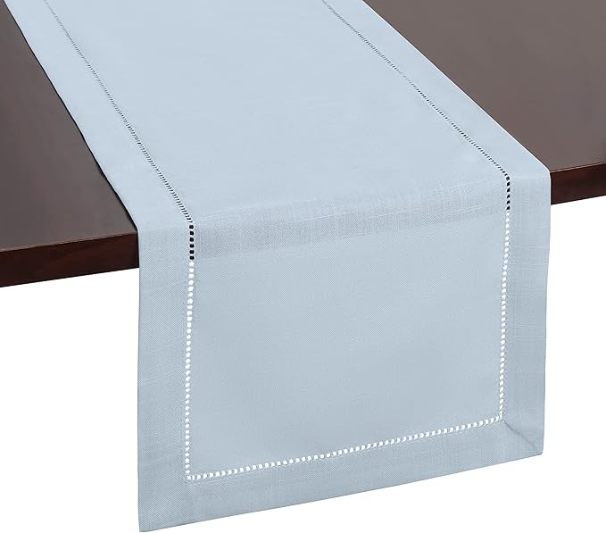 Light Blue Table Runner with Hemstitch – Dusty Blue Table Runner for Home Decor, Weddings, Baby Showers & Dining Room Decorations (14 x 72 Inches Long)