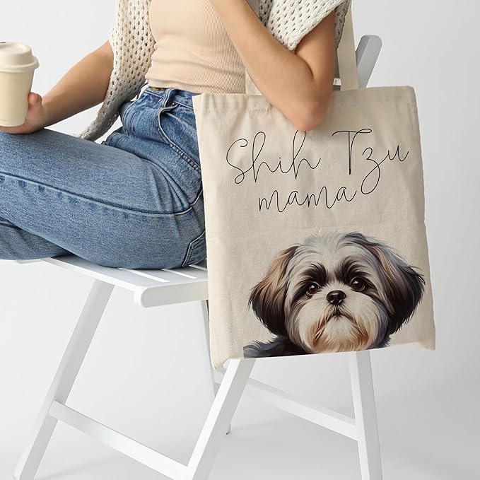 Dog Mama Tote Bag – Cute Dog Lover Canvas Bag, Reusable Shopping Shoulder Bag for Women, Pet Mom Gift,