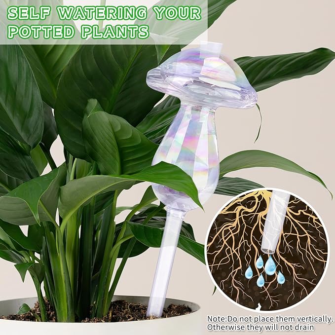 Hysagtek 4 Pack Plant Watering Globes, Self Watering Planter Insert, Plant Watering Bulbs Devices for Indoor and Outdoor Plants, Hand Blown Clear Glass Mushroom Watering Bulbs