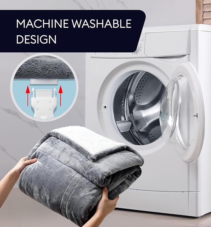 GENIANI Heated Blanket Electric Throw 50"x60" – Safe Electric Heating Blanket with Auto Shut-Off & Overheat Protection, 10 Heat Settings, Washable Heated Throw for Couch, Bed, Office & Dorm