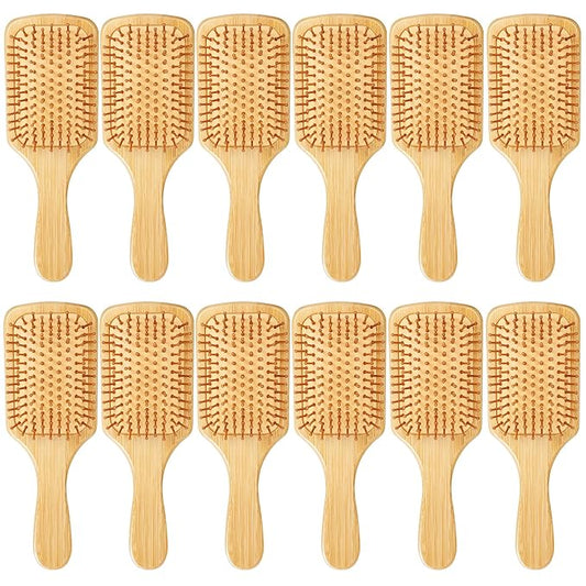 12 Pcs Bamboo Hair Brushes for Women Bulk Natural Wooden Paddle Brush Scalp Massage Round Tip Bamboo Bristles, Anti Static Engraving DIY Gift for Wedding Birthday Party Women Men (9.65'' X 3.35")