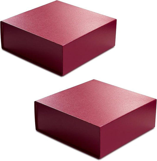 CECOBOX - Gift Boxes with Lids for Presents 8"x8"x3.1" - Matte, Collapsible Magnetic Closure Gift Box - Groomsmen & Bridesmaid Proposal Boxes, Wedding, PR, Birthdays, Holidays (Scarlet Leatherette)