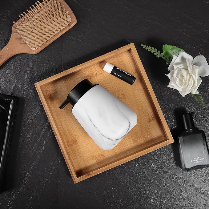 12Oz Foaming Hand Soap Dispenser - Ceramic Bathroom Foam Soap Dispenser with Easy-to-Press Black Pump, Refillable Lotion Hand Dispenser, Dish Soap Dispensers for Kitchen, Marble White