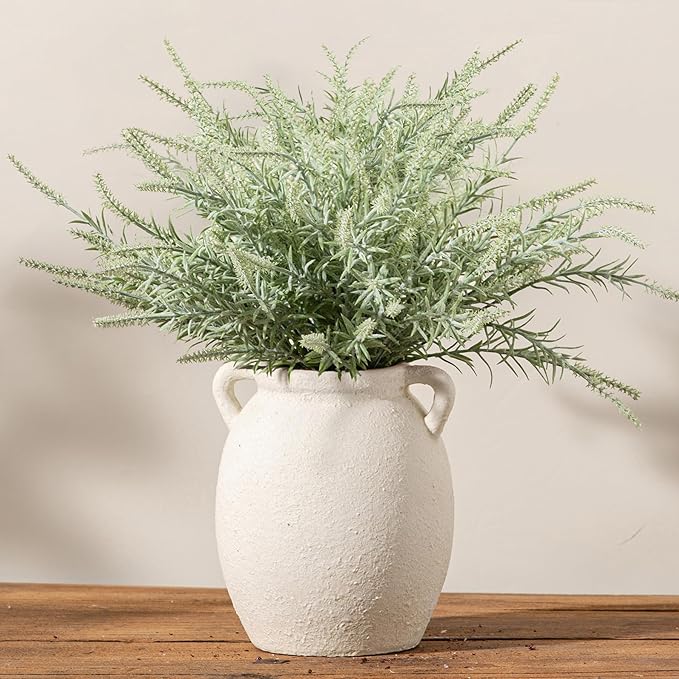 Ceramic Flower Vase 7.6 inch Farmhouse Rustic Vase Decorative Pottery Terracotta Vases for Home Decor Table Mantle Fireplace Living Room Bathroom Wedding Centerpiece (White-Upgraded)