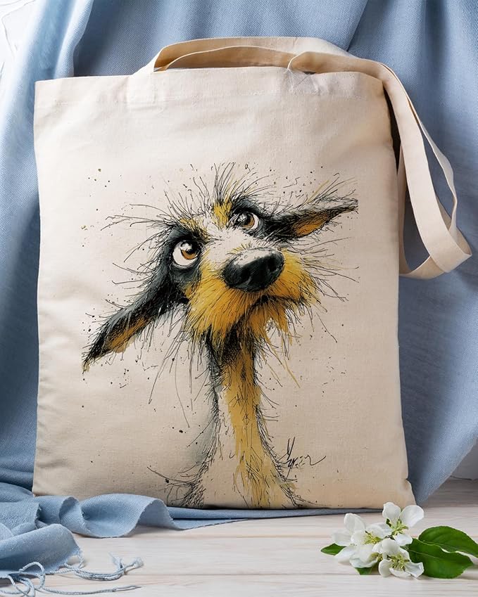 Whimsical Cartoon Artistic Dog Canvas Tote Bag, Animal Themed Casual Shoulder Bags, Reusable Shopping Bag for Casual Vacation Shopping Work, Gift for Dog Lovers