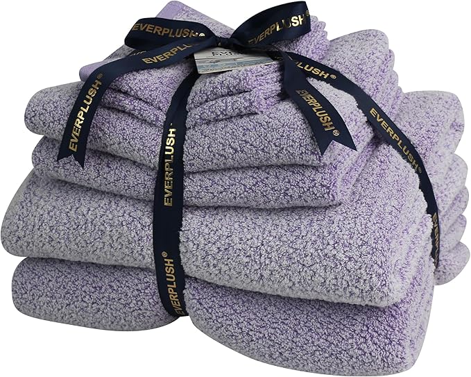 Everplush Diamond Jacquard 6 Pieces Bath Towel Set, Luxury Super Soft Oversized Towels, Highly Absorbent Diamond Jacquard Quick Dry Bath Towel for Lavender Towels Bathroom Sets