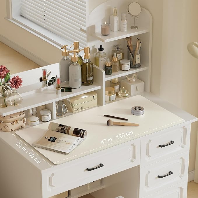 Aothia Leather Desk Pad Protector, Office Desk Mat, Large Mouse Pad, Laptop Desk Pad, Non-Slip PU Leather Desk Blotter, Waterproof Desk Writing Pad for Office and Home (Beige, 47" x 24")