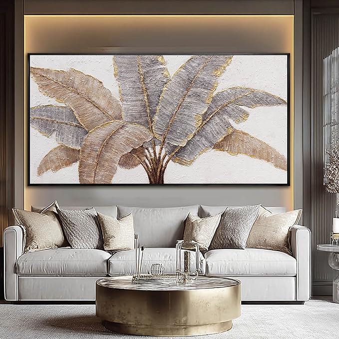 Plant Canvas Wall Art Contemporary Wall Decor Gold Pictures Textured Home Decorations 29"x58" Canvas Art for Living Room Kitchen