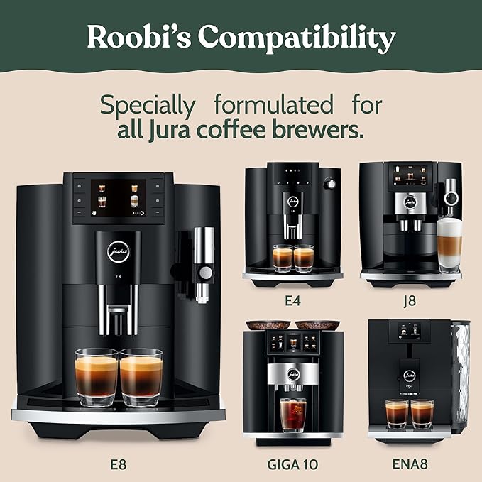 Roobi Compatible Cleaning Tablets for Jura. 24 Jura Cleaning Tablets for Automatic Espresso Coffee Machines. 100% Vegan, Carbon Neutral.