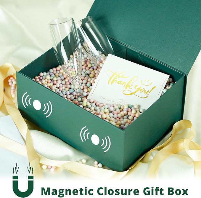 MOYEUPAC Green Gift Box,9" X 7" X 4" with Lids for Presents Magnetic Closure Gift Packagingfor Birthday, Christmas-Green with Ribbon