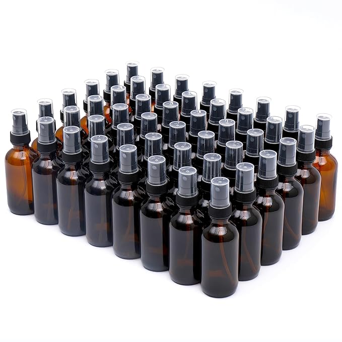 Amber Glass Small Spray Bottle 2 oz 48 Packs,Fine Mist Sprayer Small Clear Bottles,Refillable Containers mini spray bottles for Cleaning Solutions and Skin Care (Amber 48pcs)