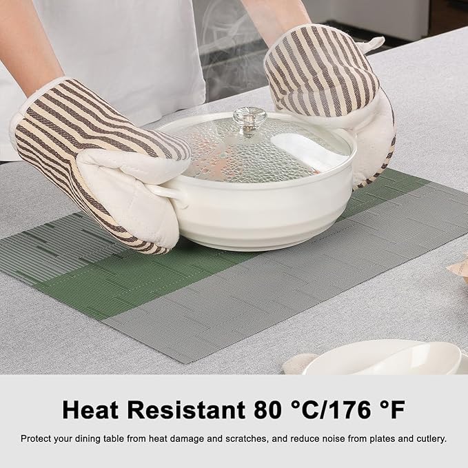 Placemats Set of 4, Vinyl Woven Place Mats Indoor Set of 4 Washable Wipeable PVC Table Mats Heat-Resistant Non Slip Placemat for Kitchen Dining Outdoor Table (Gray Sage Green, Set of 4)