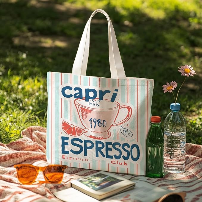 Animals-Flowers-Fruits-Bow Valentines Canvas Heart Tote Bag, Coquette Reusable Shopping Grocery Bags