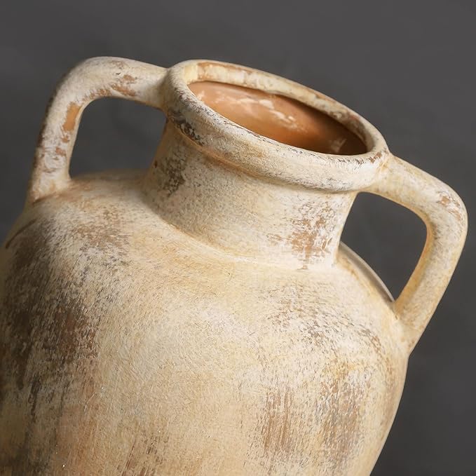 Ceramic Rustic Vase for Flower, 8.85 inch Tall Terracotta Christmas Vases with 2 Handles, Farmhouse Vase for Home Decor, Living Room Shelf Decor, Enterway, Table, Lyeec