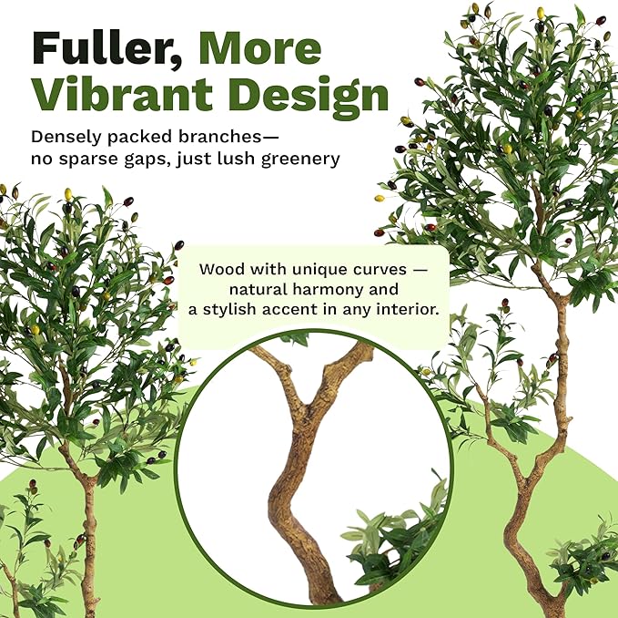 Fake Olive Tree 6.2 Feet – Artificial Plants Indoor, Faux Olive Tree, Fake Tree for Home Decor, Faux Trees Indoor for Living Room, Office, Bedroom – Tall Artificial Trees for Home, Designer Tree