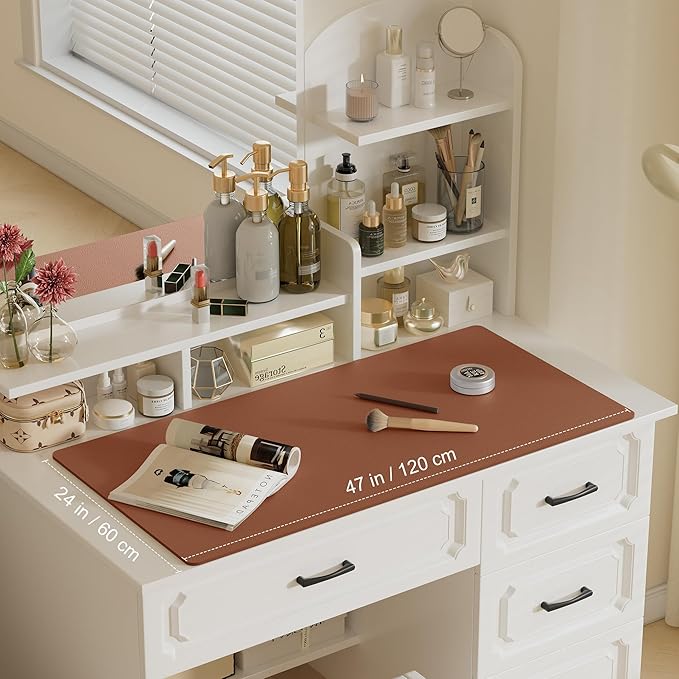 Aothia Leather Desk Pad Protector, Office Desk Mat, Large Mouse Pad, Laptop Desk Pad, Non-Slip PU Leather Desk Blotter, Waterproof Desk Writing Pad for Office and Home (Brown, 47" x 24")