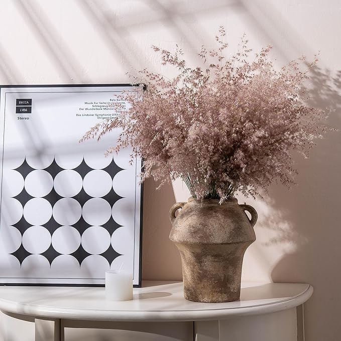 Christmas Decorative Vase, Ceramic Rustic Flower Vases, 7 Inch Terracotta Vintage Vases with Hadle for Home Decor, Farmhouse Living Room Shelf Decor Farmhouse Table, Lyeec