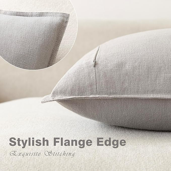 Foindtower Pack of 2, Decorative Linen Soild Throw Pillow Covers Soft Accent Cushion Case Boho Farmhouse Pillowcase for Chair Couch Sofa Bedroom Living Room Home Decor 22 x 22 Inch Light Rustic Gray