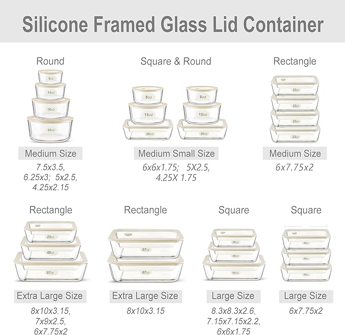 Urban Green Glass Food Container Set with Glass Lid, 6 Pack, Food Storage Containers Set, Airtight, LeakProof, Micowave Safe, 100% Plastic Free, Meal Prep Containers (White Color)