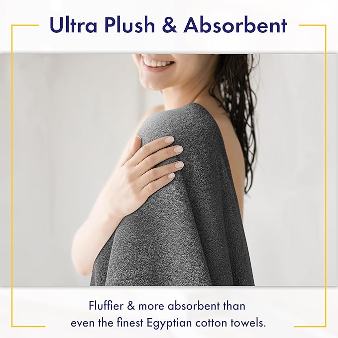 100% Organic Zero-Twist Cotton Towel - Luxury Bath Towel - Ultra Soft & Plush 700GSM Long-Staple Cotton (Granite Grey)