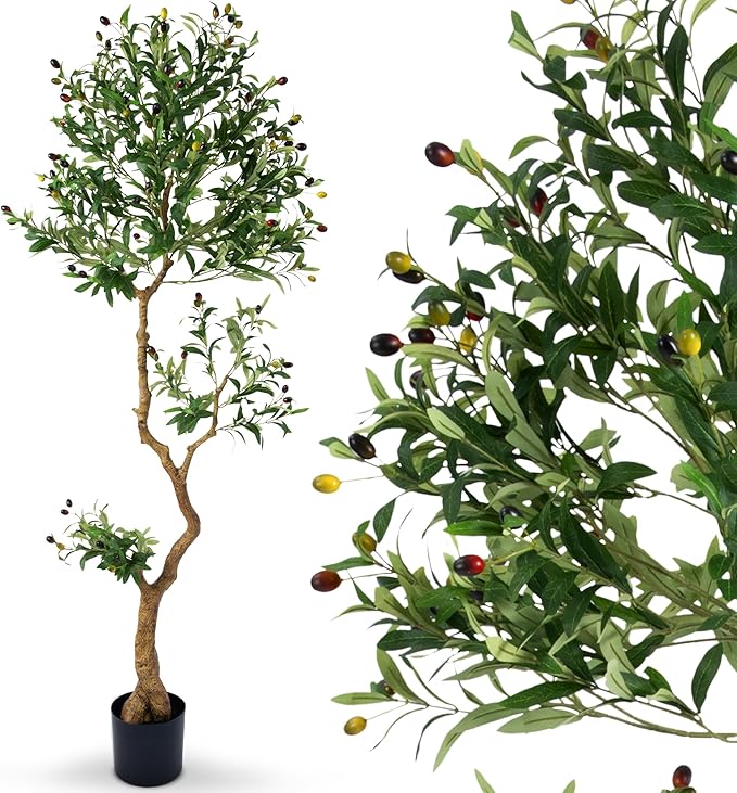 Fake Olive Tree 6.2 Feet – Artificial Plants Indoor, Faux Olive Tree, Fake Tree for Home Decor, Faux Trees Indoor for Living Room, Office, Bedroom – Tall Artificial Trees for Home, Designer Tree