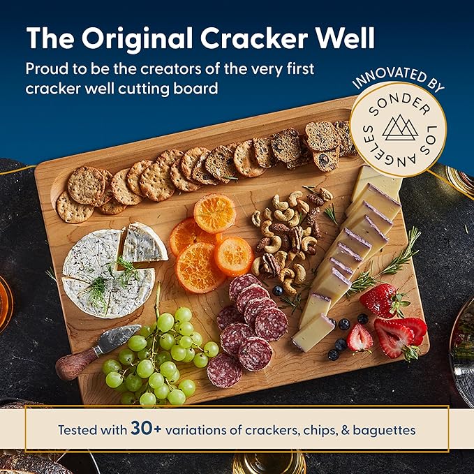 Sonder Los Angeles, Made in USA, Large Thick Maple Wood Cutting Board for Kitchen with Juice Groove, Sorting Compartment, Charcuterie Wooden Board 17x13x1.5 in (Gift Box Included)