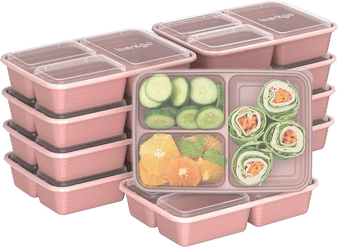 Bentgo Prep - 20-Piece 3-Compartment Reusable Meal Prep Containers with Lids, PFAS & BPA Free Materials, Durable, Microwave, Freezer, & Dishwasher Safe To Go Food Storage (Rosette Glitter)