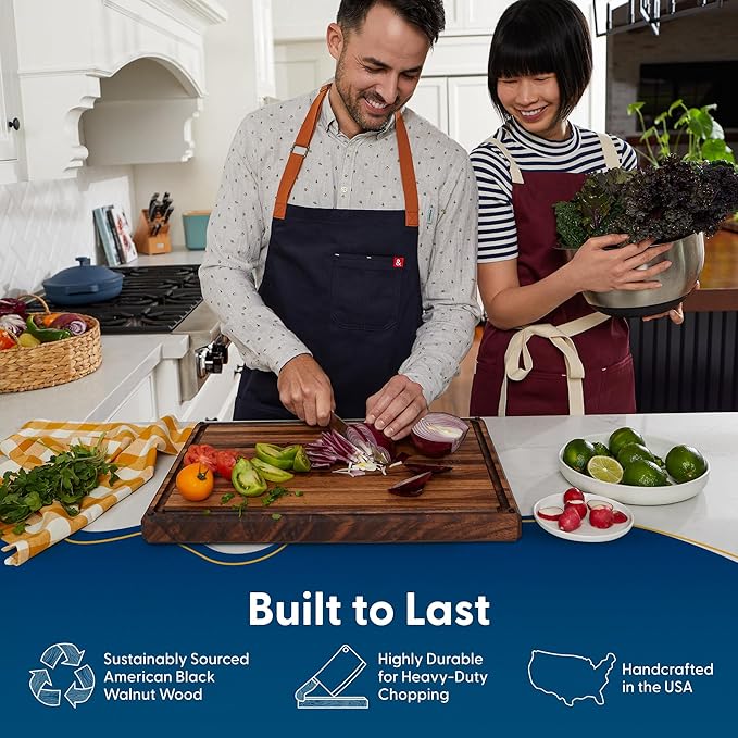 Sonder Los Angeles, Made in USA, Large Thick Edge Grain Walnut Wood Cutting Board with Non-Slip Feet, Juice Groove for Kitchen 20x15x1.5 in (Gift Box Included)