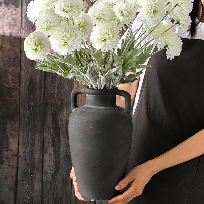 Ceramic Vase - 11.41 Inch Tall Rustic Vase with 2 Handles for Home Decor, Boho Decor Decorative Vases, Terracotta Vases for Farmhouse, Living Room, Shelf, Table