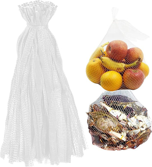100Pcs 24’’ Reusable Mesh Produce Bags, Onion Fruits Net Bags and Seafood Boil Bag for Crab Clam Crawfish, Mesh Storage Bag for Grocery Shopping Storage of Fruits Vegetable Seafood & Garden Produce