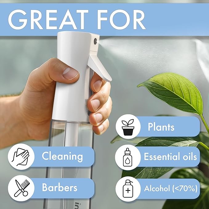 Continuous Spray Bottle for Hair Care, Hydrating Skin Care | Plant Mister or Squirt Bottle for Ironing and Cleaning, 10.1 fl oz/300 mL Clear Glass, 9.8"(H) x 2.08"(W)