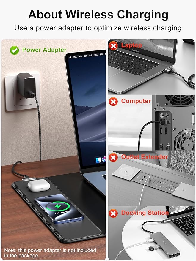 TopMade Wireless Charging Mouse Pad, Waterproof Gaming Mousepad with Ultra-Smooth Surface, Non-Slip Base, 31.5"x15.75" XXL Large Desk Pad, Classic Black Computer Desk Mat for MacBook, PC, Laptop