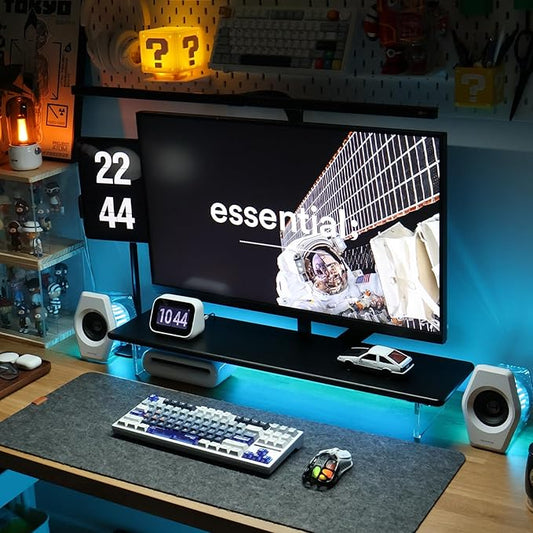 Bamboo Monitor Stand Riser with RGB Lights,31.5 Inches Desktop Shelf with Acrylic Legs Supports for Desk, PC Computer Monitor, Laptops, Printer, Speakers (Black)