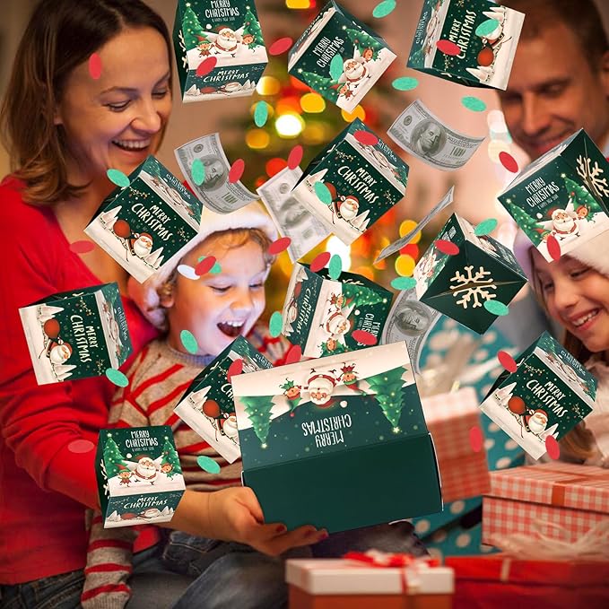 BABORUI Christmas Surprise Gift Box with Confetti, Seeroze Money Box for Cash Gift (Green Snowman)