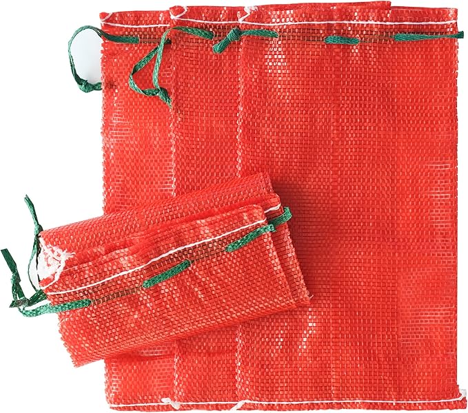 10 lb Mesh Onion Bags, 11"×18" Mesh Produce Bags Hanging Reusable Breathable Vegetable Storage Net Bag with Drawstring for Onions Potatoes Citrus Crawfish, Red (Pack of 10)