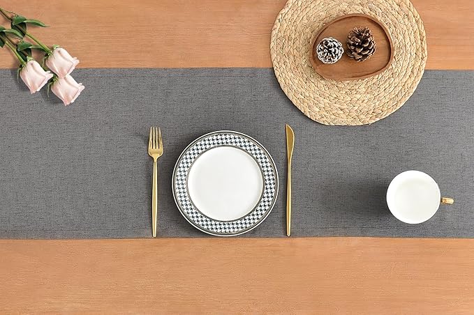 Wracra Linen Style Table Runner, Rustic Farmhouse Charcoal Grey Table Runners 90 Inches Long, Handcrafted Table Runner for Fall, Winter - Everyday Use and Machine Washable