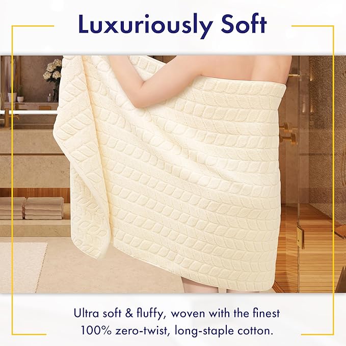 Ultra Soft & Stylish 700 GSM Luxury Bath Sheets | Pack of 2 | Extra Large 35x70 Inches | 100% Zero-Twist, Long-Staple Cotton | Remarkably Absorbent (Papyrus)