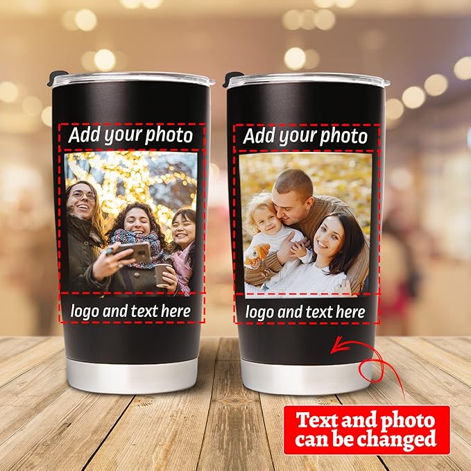 Personalized Tumbler with Pictures Text Name, Custom Double Wall Insulated Tumbler, Personalized Gifts for Women Men Friend, Birthday Christmas Gifts, 20oz Coffee Tumbler w/Lid (20oz UV)