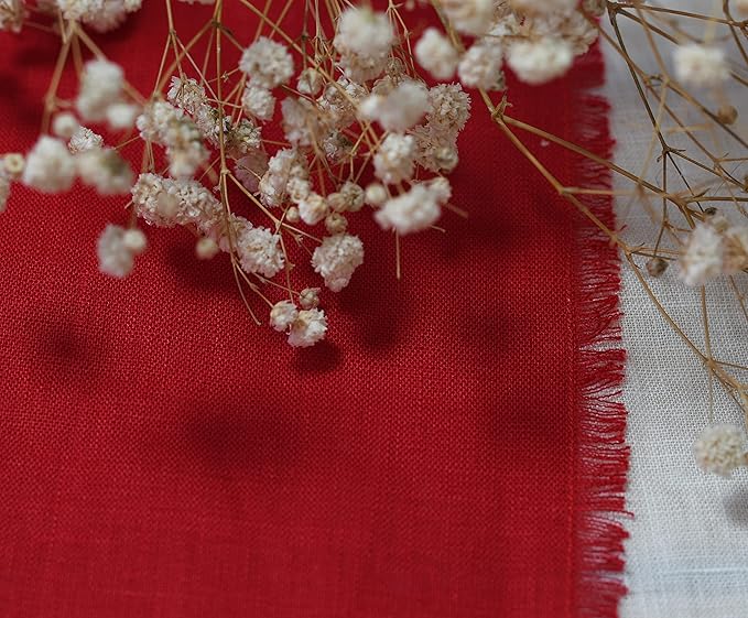 Christmas Table Runner with Fringe- 14x72 Inch Red, 100% Pure Linen Christmas Runner for Table, Red Table Runner for Winter – Machine Washable, Handmade