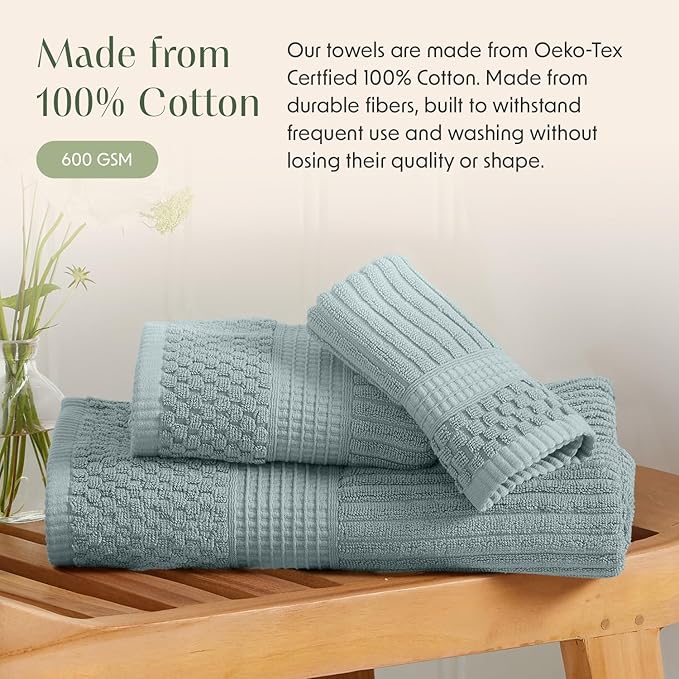 Springtree Home 100% Cotton Bath Towel Set of 4 | Super Soft & Absorbent with Quick-Dry Fibers | 4 Bath Towels | Textured and Durable Cotton | Krista Collection - Silver Blue