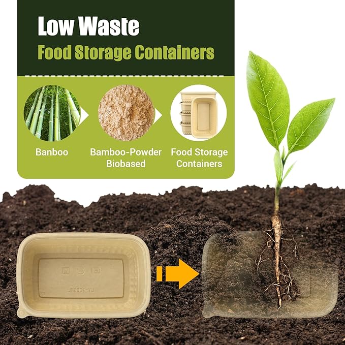 25Pack(50pcs) Meal Prep Containers Reusable, 32oz Bamboo-Powder Food Containers with Lids, Plant-based To Go Containers for Lunch - Microwave, Freezer, Dishwasher Safe