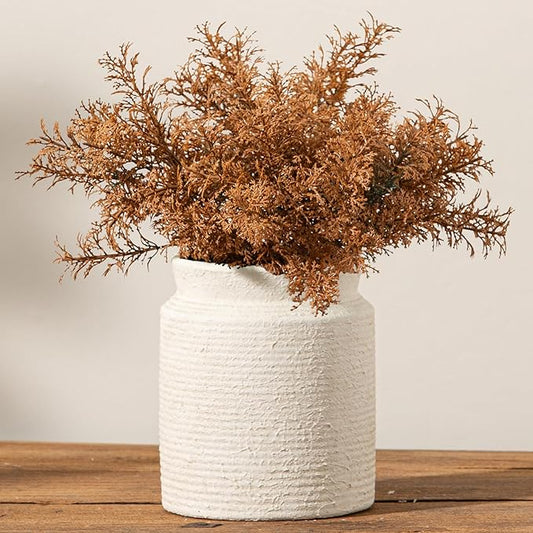 Ceramic Flower Vase 6.5 inch Farmhouse Rustic Vase for Home Decor Handcrafted Pottery Vase Small Terracotta Vases for Dining Table Decor Fireplace Living Room Bathroom Wedding Centerpiece (02-White)