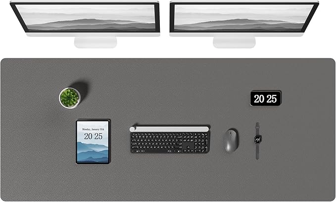 Aothia Leather Desk Pad Protector, Office Desk Mat, Large Mouse Pad, Laptop Desk Pad, Non-Slip PU Leather Desk Blotter, Waterproof Desk Writing Pad for Office and Home (Gray, 55" x 24")