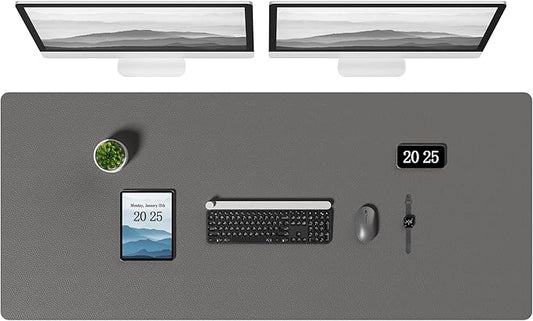 Aothia Leather Desk Pad Protector, Office Desk Mat, Large Mouse Pad, Laptop Desk Pad, Non-Slip PU Leather Desk Blotter, Waterproof Desk Writing Pad for Office and Home (Gray, 55" x 24")