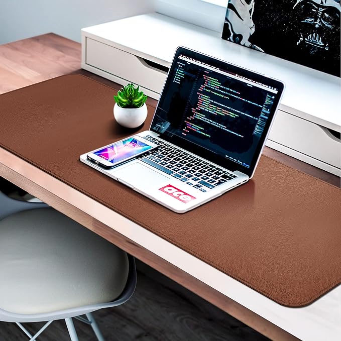 CENNBIE Leather Desk Mat,55" x 19.6" Extra Large Desk Pad Blotter Protector, Extended Non-Slip Mouse Pad, Waterproof PU Leather Desk Mat on top of desks Large for Office and Home (Brown)