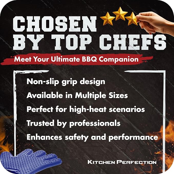 KITCHEN PERFECTION S Silicone Smoker Oven Gloves -Extreme Heat Resistant BBQ Gloves -Handle Hot Food Right on Your Grill Fryer Pit|Waterproof Oven Mitts |Superior Value Set+3 Bonuses